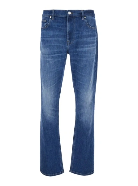 Blugi Blue Straight Jeans with Belt Loops in Denim for Men