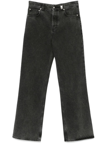 Blugi drepti Alexander McQueen negri din piele si bumbac organic