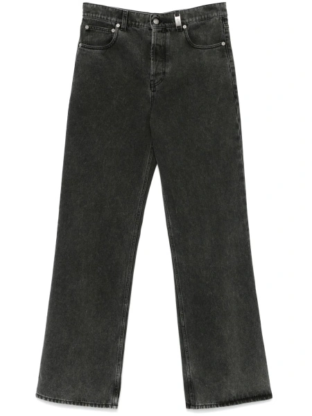Blugi drepti Alexander McQueen negri din piele si bumbac organic