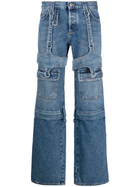 Blugi drepti Off-White albastri din bumbac