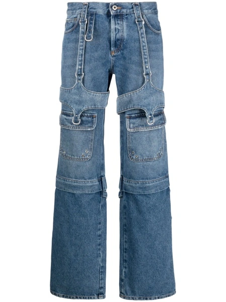 Blugi drepti Off-White albastri din bumbac