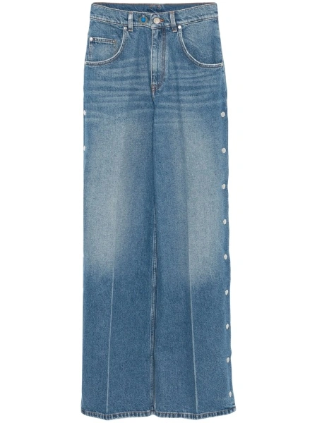 Blugi drepti Stella McCartney albastri din bumbac si metal