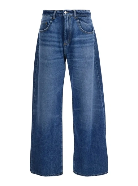 Blugi Icon Denim albastri din denim cu petic logo pe spate
