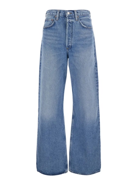 Blugi Light Blue Jeans with Wide Leg and Vintage Effect in Denim for Women