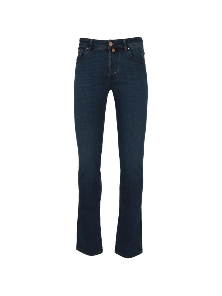 Blugi slim fit Jacob Cohen albastri din elastan si lyocell