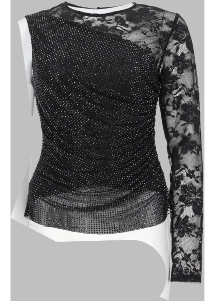 Bluza Top Monospalla Con Strass E Pizzo