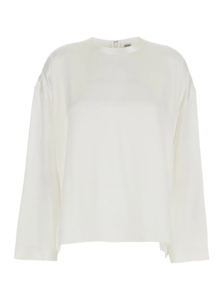 Bluza TOTÊME White Viscose Crew Neck Blouse with Hidden Zip Closure at the Back for Women