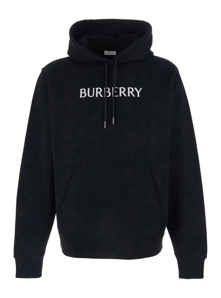 Bluza trening Black Hoodie with Drawstring and Lettering Logo on the Front In Cotton for Men