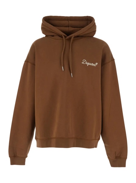 Bluza trening Brown Hoodie with Drawstring and Logo Lettering on the Front in Cotton for Men