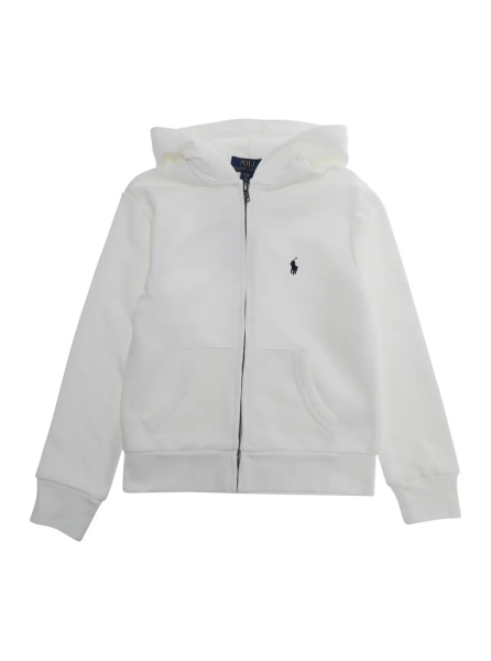 Bluze White Hoodie 'LS FZ HOOD-KNIT SHIRTS-SWEATSHIRT' with Hood and Front Zip - Cotton - Unisex