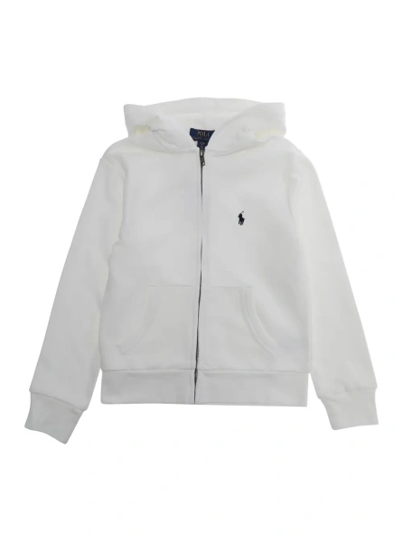 Bluze White Hoodie 'LS FZ HOOD-KNIT SHIRTS-SWEATSHIRT' with Hood and Front Zip - Cotton - Unisex