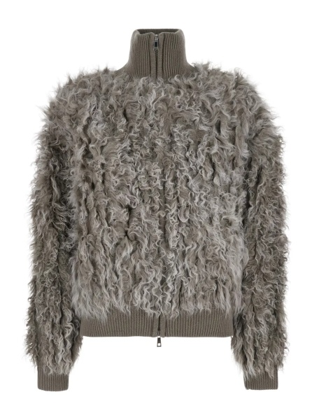 Bomber P.A.R.O.S.H. Beige high collar bomber jacket in wool for women