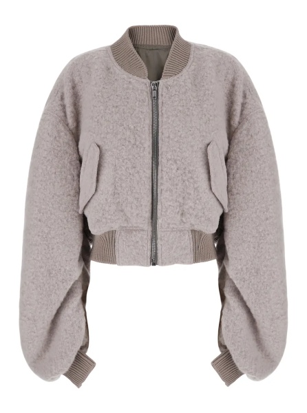 Bomber 'Secchia Flight' Faded Pink Bomber Jacket with Ruched Sleeves and Cropped Design in Wool for Women