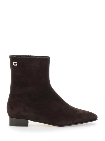 Botine 'Aiglon' Brown Boots with Logo Embroidery on the Side and Zip Closure on the Side in Suede Woman