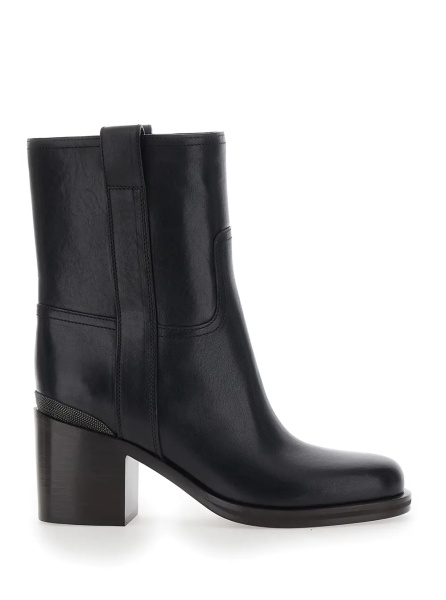Botine Black ankle Boots with Monile detail on the back in Leather for Women