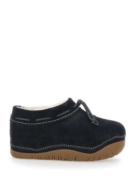Botine Black ankle boots with side laces and contrasting stitching in suede for women