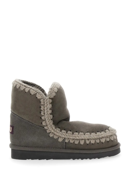 Botine 'Eskimo' Grey Ankle Boots with Crochet Details and Logo Patch on the Rear in Suede Woman