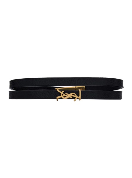 Bratari Double Wrap Bracelet with Cassandre Plate on Front in Black Grained Leather for Women