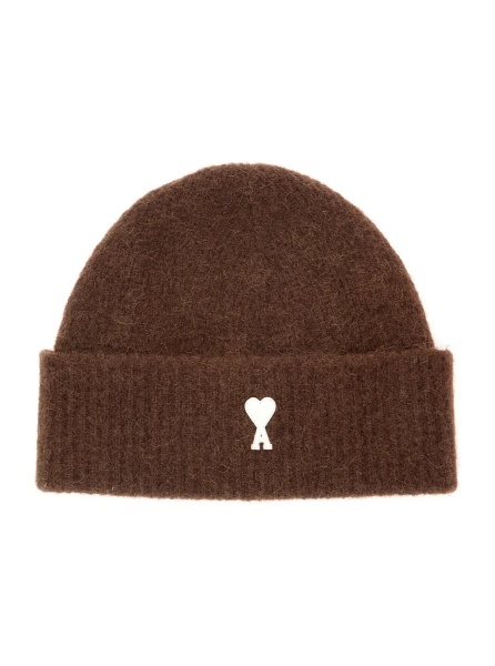 Caciula Beanie with AMI de Coeur logo and brown Tech Fabric unisex