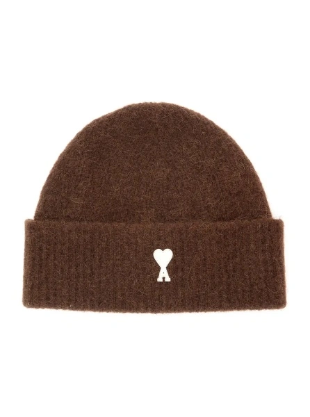 Caciula Beanie with AMI de Coeur logo and brown Tech Fabric unisex