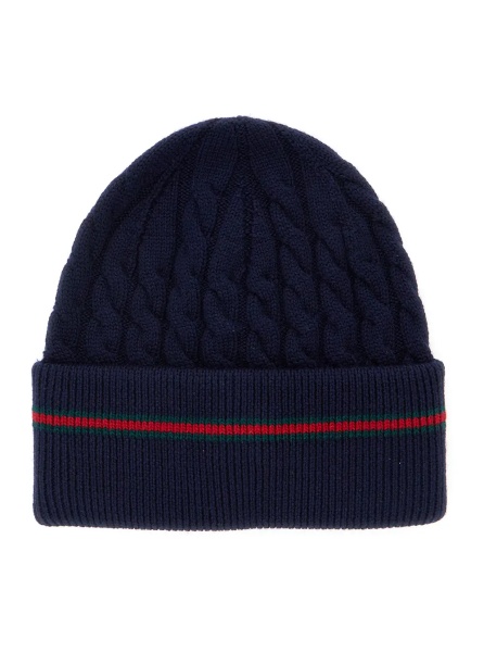 Caciula Blue Beanie with Web Detail and Tricot Knitting in Wool Boy