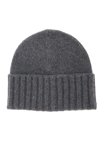 Caciula grey beanie with turn-up design and ribbed knit in cashmere men