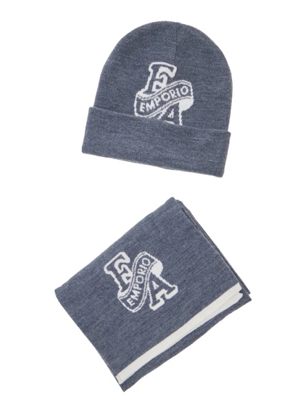 Caciula Knitted set with knitting workmanship in grey fabric for Boy