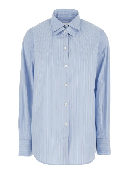 Camasa Blue Shirt with Double Collar and All-Over Striped Motif in Cotton for Women