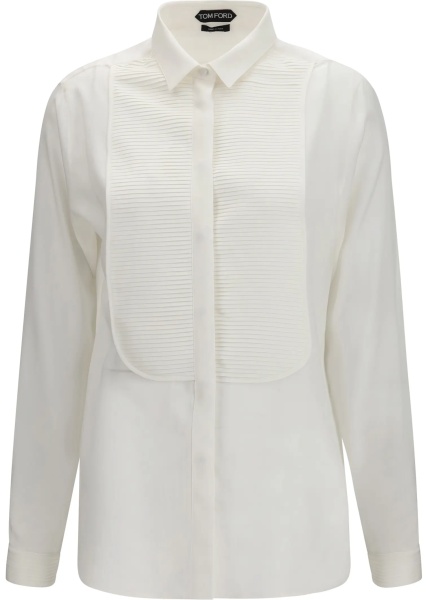Camasa casual Tuxedo Shirt in silk with pleated bib
