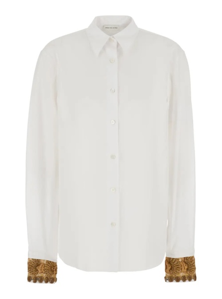 Camasa 'Chloris' White Shirt with classic collar and embroidered cuffs in cotton for women