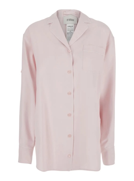 Camasa 'Cocco' Pink Oversized Shirt with Notched Collar and Patch Pocket on the Front in Viscose for Women