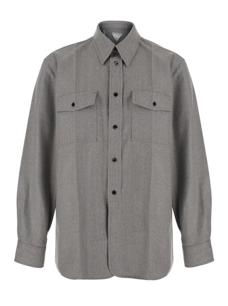 Camasa COMPACT WOOL FLANNEL SHIRT/ STERLING MELANGE