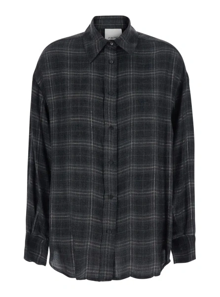Camasa Grey shirt with classic collar and all-over check motif in wool blend for women