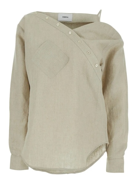 Camasa 'Heart' beige Shirt with Asymmetrical Buttoning and Chest Pocket in Cotton Woman