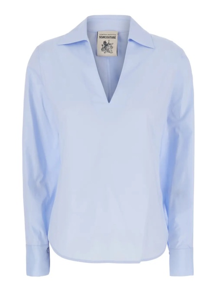 Camasa Light blue Shirt with V-neck in Cotton for woman