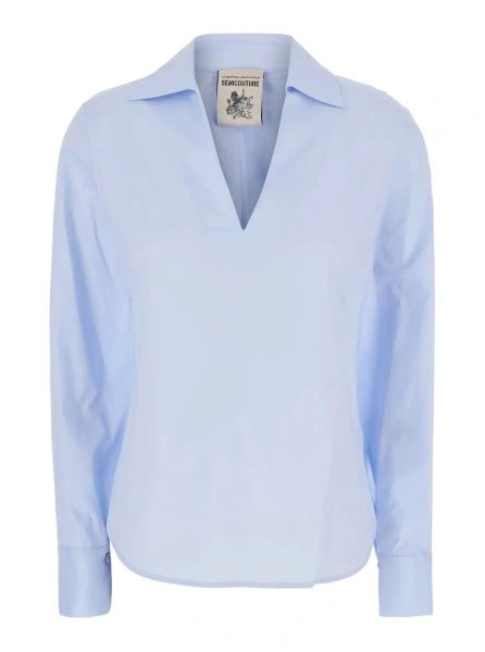 Camasa Light blue Shirt with V-neck in Cotton for woman