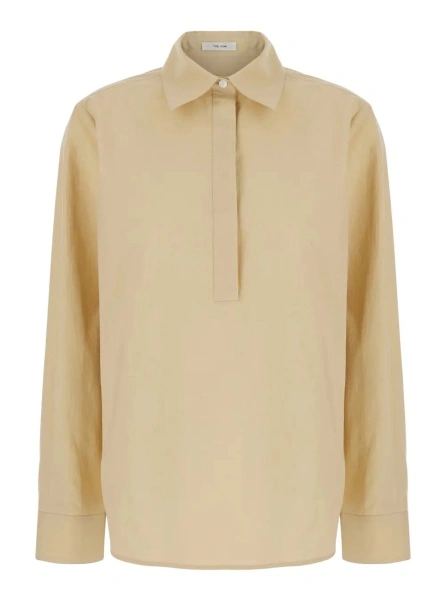 Camasa 'Margan' Beige Shirt with Classic Collar and Front Button Closure in Cotton Woman