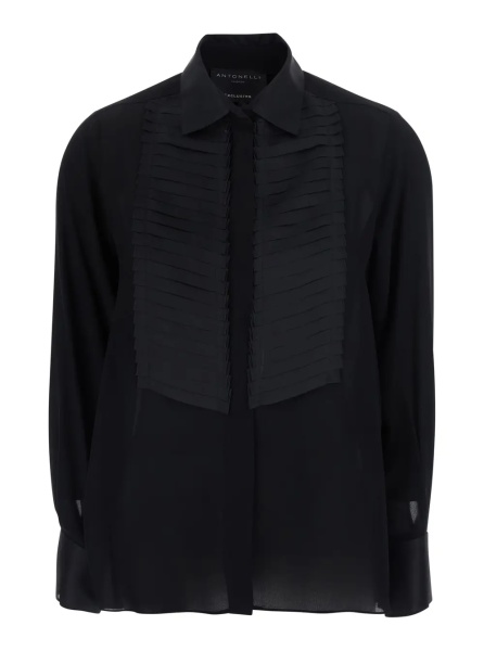 Camasa Shirt ANICE with collar and long sleeves in Fabric, black, for women