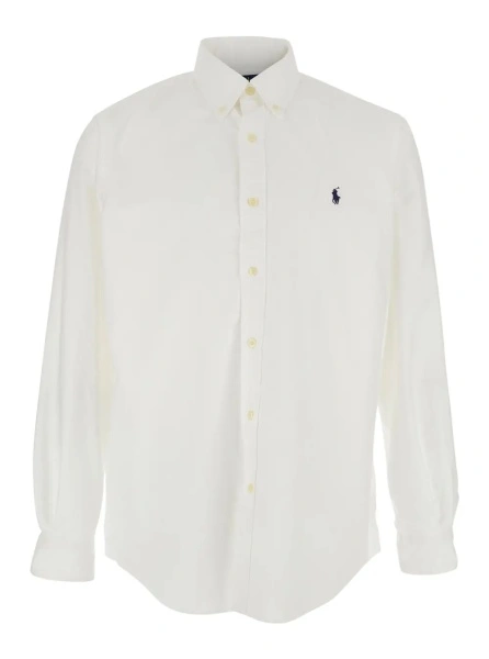 Camasa Shirt 'Custom Fit Oxford' with Button Down Collar and Pony Embroidery on the Front in White Cotton for Men