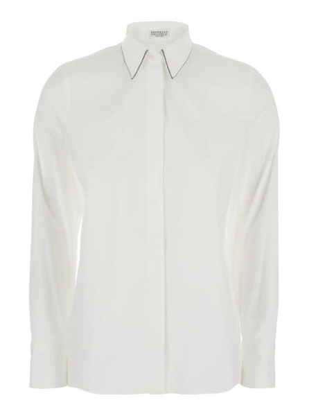 Camasa Shirt with Pointed Collar and Monile detail White Women