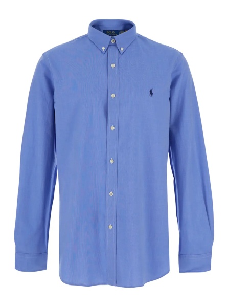 Camasa 'Slim Fit' Light Blue Shirt with button-down collar and Pony embroidery on the front in stretch cotton for men
