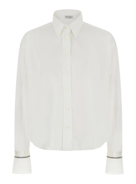 Camasa White Shirt with classic collar and Monile on the cuffs in cotton blend for women