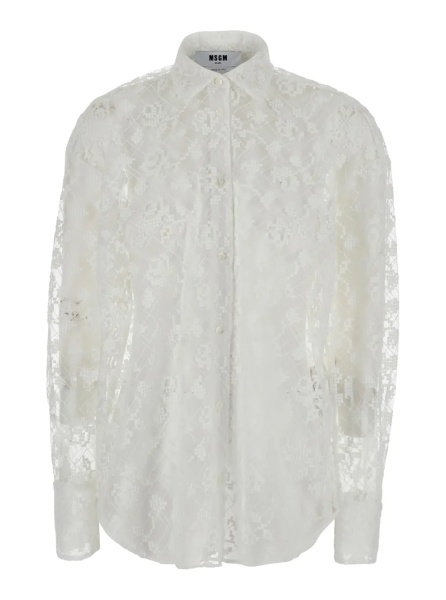 Camasa White Shirt with semi-transparent design and all-over embroidery in fabric Woman
