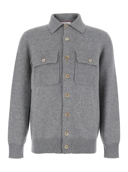 Cardigan Brunello Cucinelli gri din casmir
