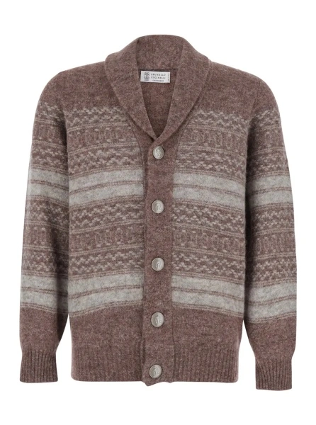 Cardigan Brunello Cucinelli maro din lana