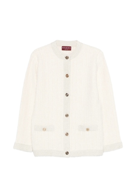 Cardigan Gucci alb din bumbac si spandex/elastan