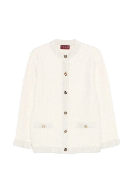 Cardigan Gucci alb din bumbac si spandex/elastan