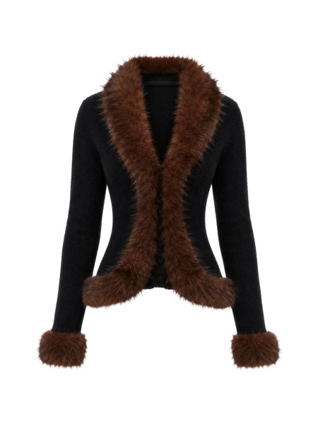 Cardigan Self-Portrait negru din lana si bumbac