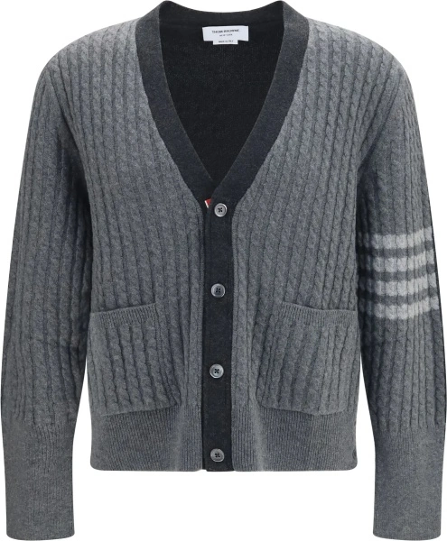 Cardigan Thom Browne gri din lana virgina