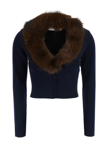 Cardigane Cardigan in knit with synthetic fur and long sleeves in blue for women
